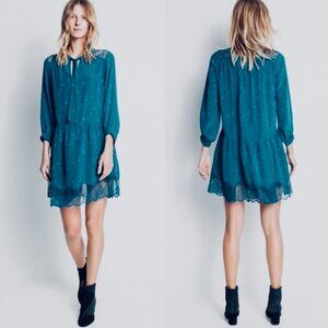 EUC Zadig & Voltaire Riche Jac Deluxe Silk Mini Dress Blue Jacquard Size Small